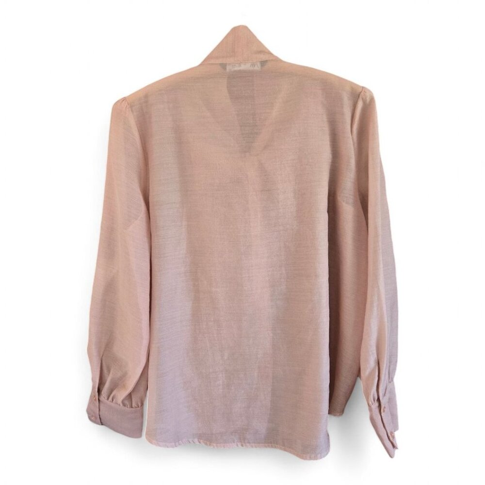 Zara Pink Long-Sleeve Button-Up Shirt With Bow Tie Collar Womens Size L - Picture 2 of 6
